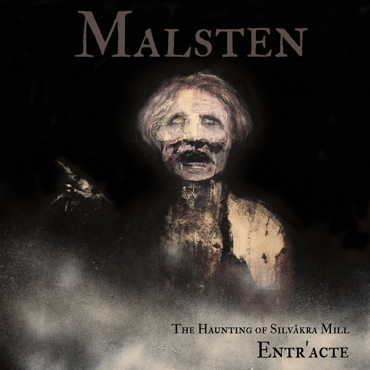 Entr’acte cover — a pale, ghostly painted face emerging from black mist
